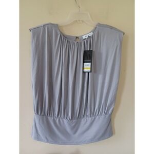 Nine West NWT Top Gray Cap Sleeve Keyhole Ruched Soft‎ Stretch Party Casual Sz M